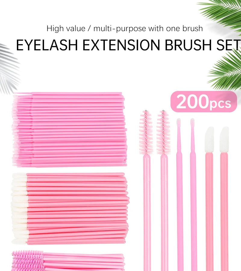 200 Pcs Disposable Crystal Brushes Set Eyelash Lip Microbrush Mascara Wands Applicator Swab Eyelash Extension Makeup Tools