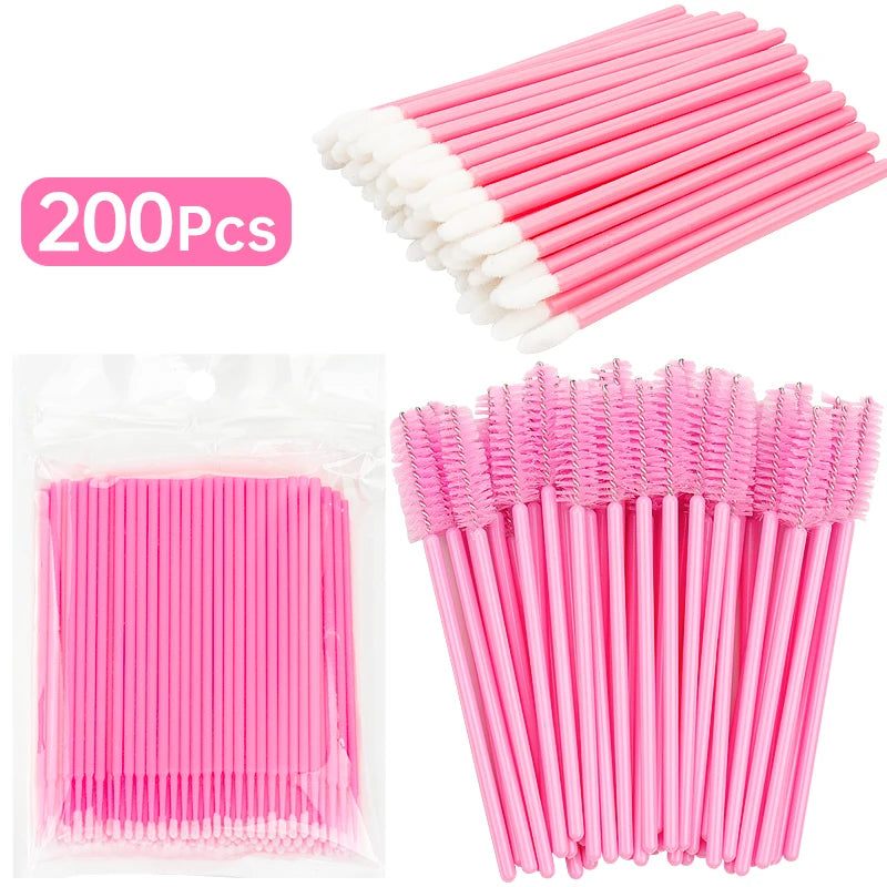 200 Pcs Disposable Crystal Brushes Set Eyelash Lip Microbrush Mascara Wands Applicator Swab Eyelash Extension Makeup Tools