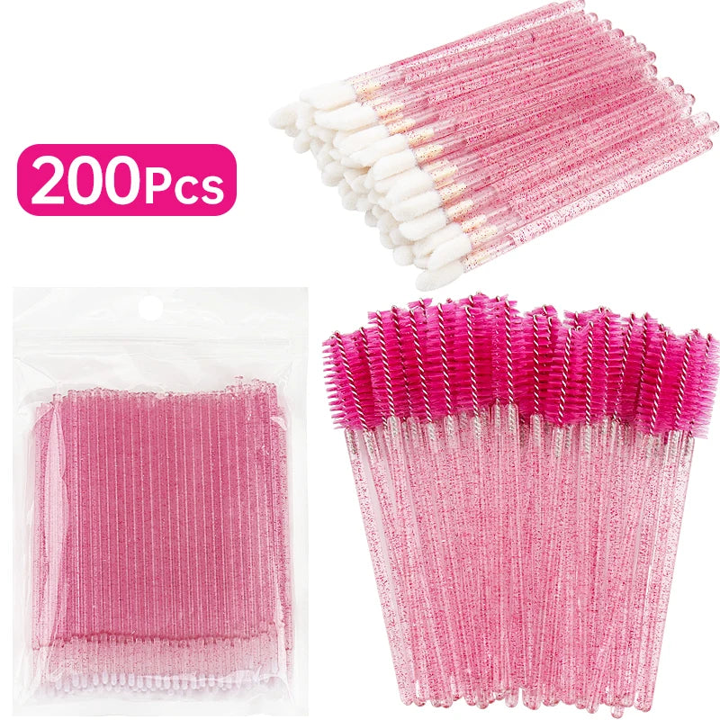200 Pcs Disposable Crystal Brushes Set Eyelash Lip Microbrush Mascara Wands Applicator Swab Eyelash Extension Makeup Tools