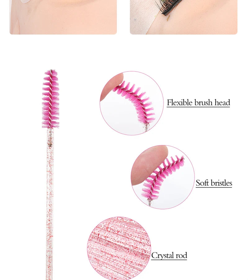 200 Pcs Disposable Crystal Brushes Set Eyelash Lip Microbrush Mascara Wands Applicator Swab Eyelash Extension Makeup Tools