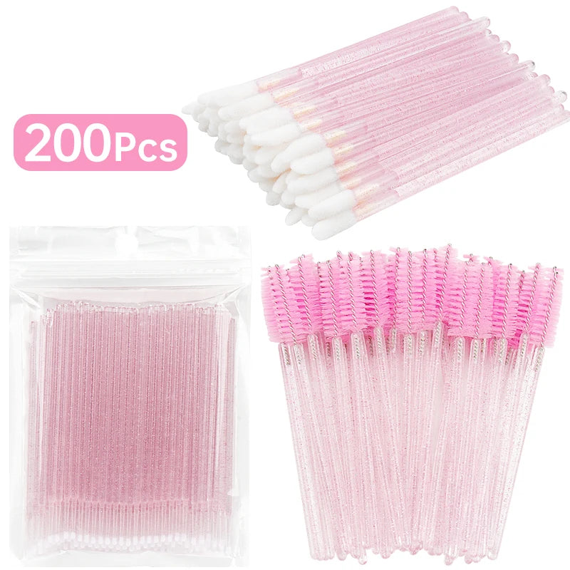 200 Pcs Disposable Crystal Brushes Set Eyelash Lip Microbrush Mascara Wands Applicator Swab Eyelash Extension Makeup Tools