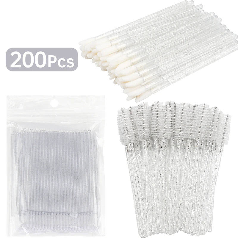 200 Pcs Disposable Crystal Brushes Set Eyelash Lip Microbrush Mascara Wands Applicator Swab Eyelash Extension Makeup Tools