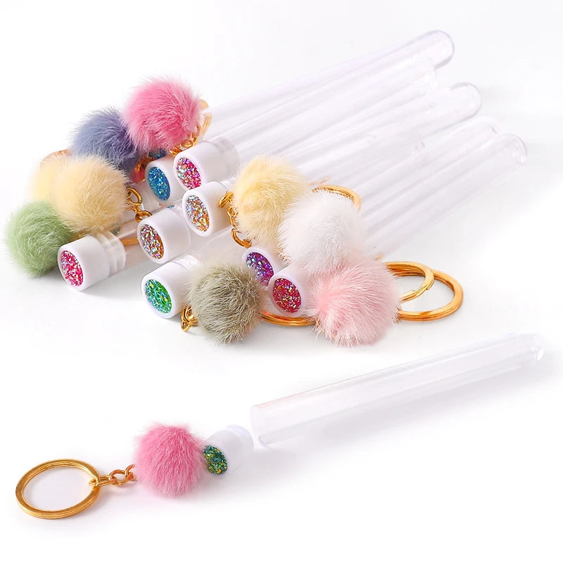 Reusable Eyelash Brush Tube With Key Ring Plush Ball Mascara Wand Container Dust-proof Lash Extension Supplies Makeup Tools