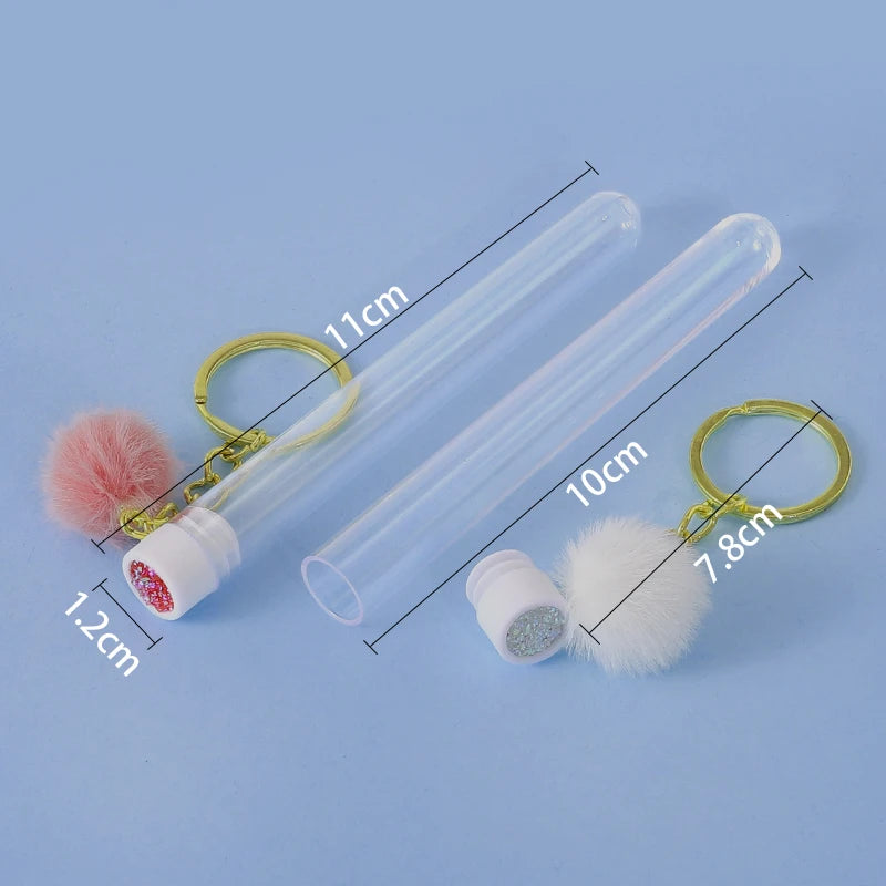 Reusable Eyelash Brush Tube With Key Ring Plush Ball Mascara Wand Container Dust-proof Lash Extension Supplies Makeup Tools