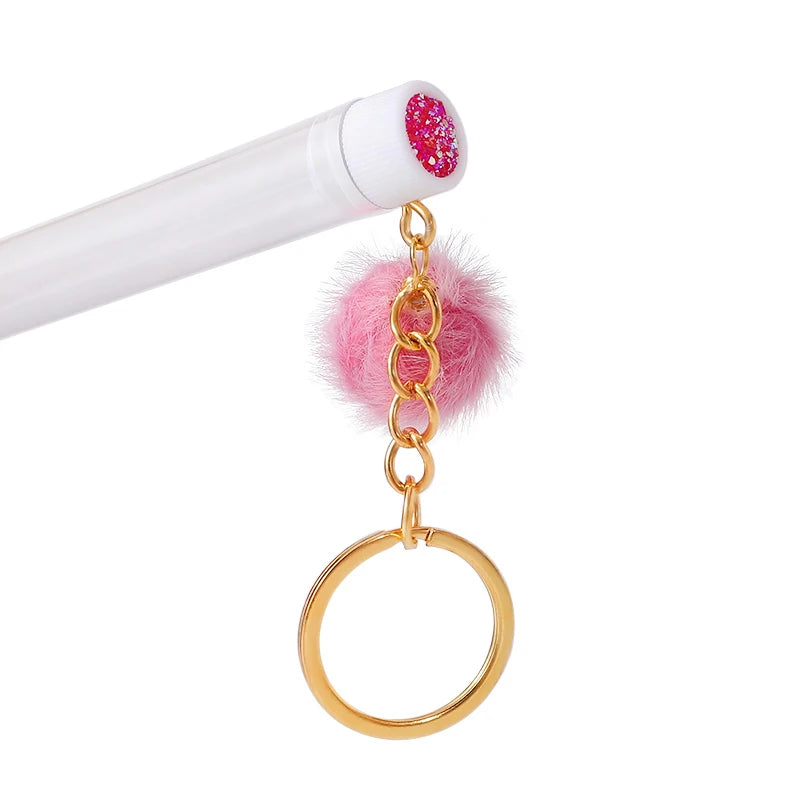 Reusable Eyelash Brush Tube With Key Ring Plush Ball Mascara Wand Container Dust-proof Lash Extension Supplies Makeup Tools