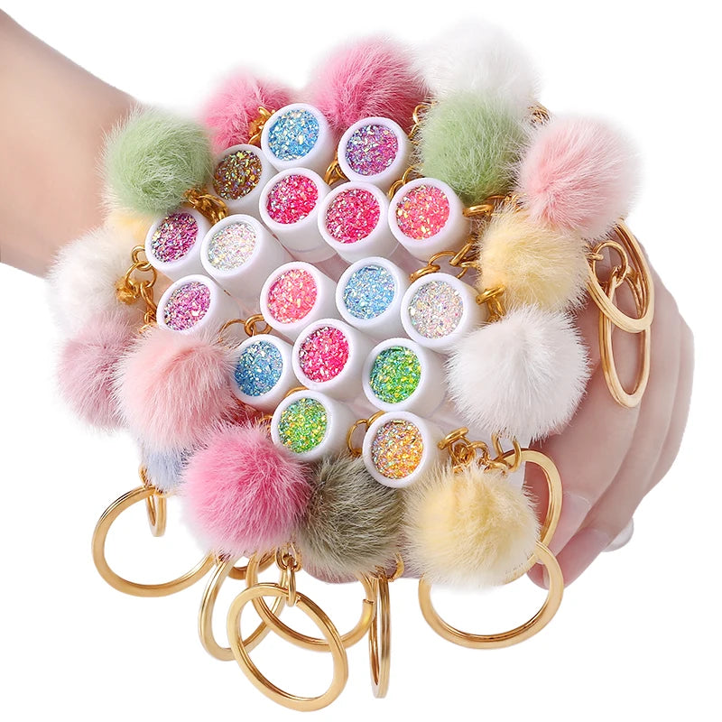 Reusable Eyelash Brush Tube With Key Ring Plush Ball Mascara Wand Container Dust-proof Lash Extension Supplies Makeup Tools