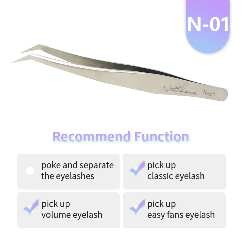 NATUHANA Anti-Static Eyelash Extension Tweezer Gold Stainless Steel Eyelashes Tweezers Professional for Volume Fan Makeup Tools