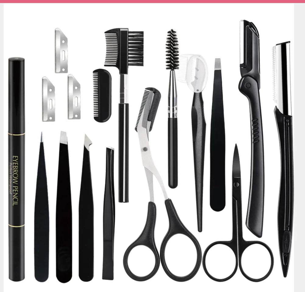2-17 PCS Eyebrow Trimmer Set  Eyebrow Razor Scraping  Eyebrow Comb Razor Clip Scissors Tweezers Makeup Tools Sets