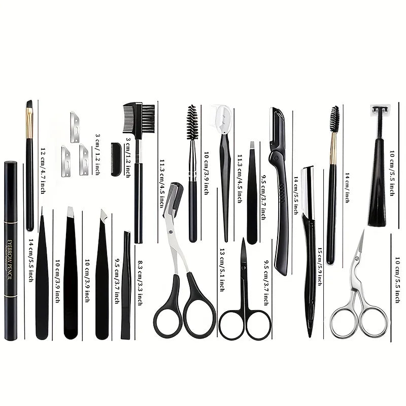 2-17 PCS Eyebrow Trimmer Set  Eyebrow Razor Scraping  Eyebrow Comb Razor Clip Scissors Tweezers Makeup Tools Sets
