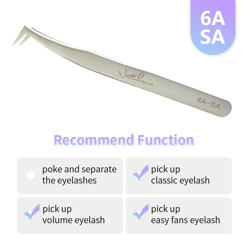 NATUHANA Anti-Static Eyelash Extension Tweezer Gold Stainless Steel Eyelashes Tweezers Professional for Volume Fan Makeup Tools