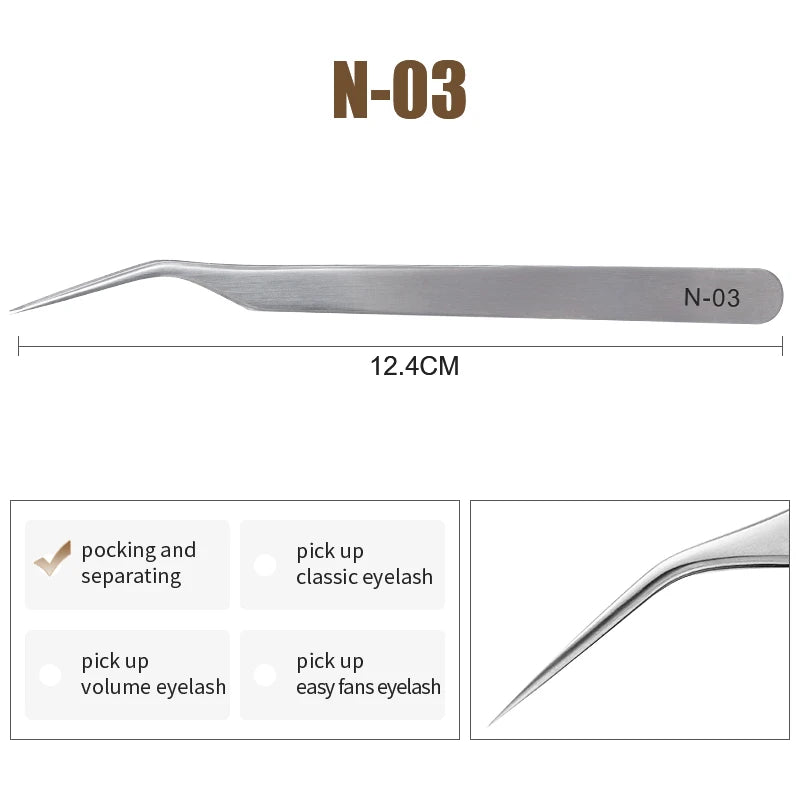 NATUHANA Anti-Static Eyelash Extension Tweezer Gold Stainless Steel Eyelashes Tweezers Professional for Volume Fan Makeup Tools