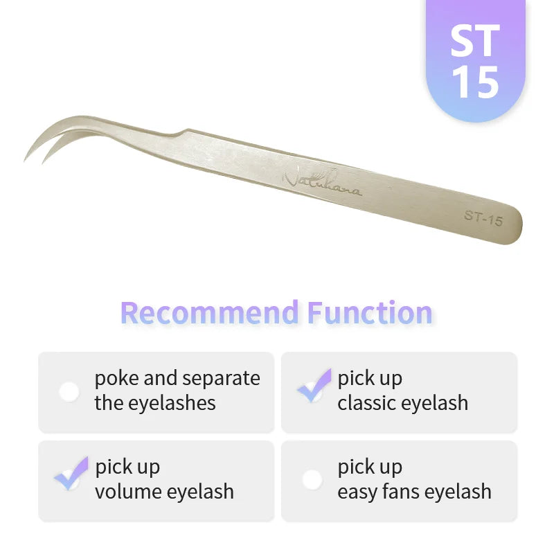 NATUHANA Anti-Static Eyelash Extension Tweezer Gold Stainless Steel Eyelashes Tweezers Professional for Volume Fan Makeup Tools