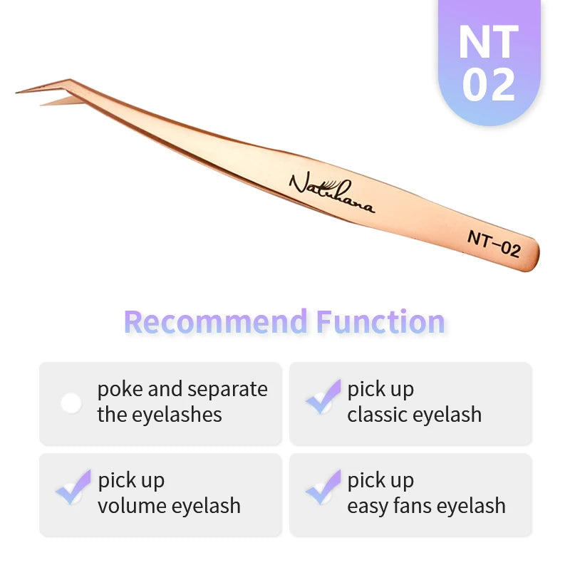 NATUHANA Anti-Static Eyelash Extension Tweezer Gold Stainless Steel Eyelashes Tweezers Professional for Volume Fan Makeup Tools