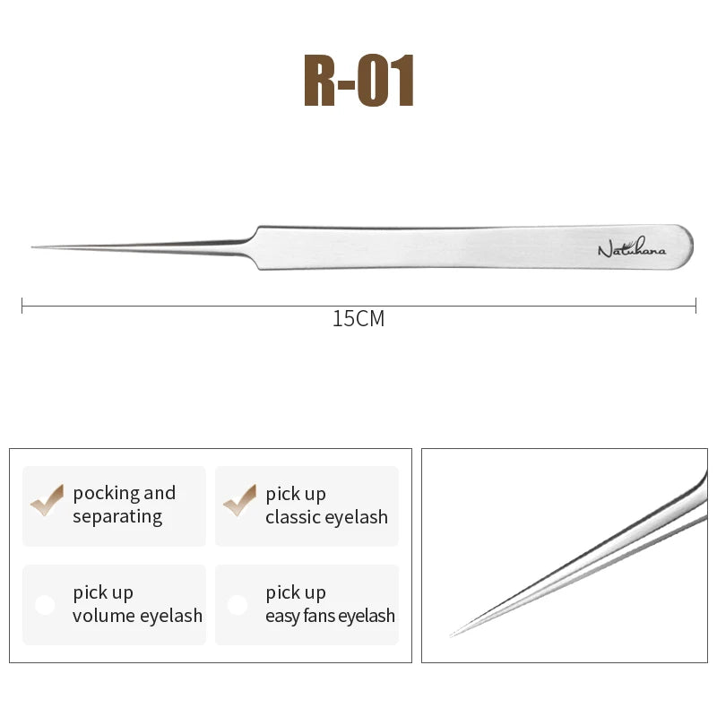 NATUHANA Anti-Static Eyelash Extension Tweezer Gold Stainless Steel Eyelashes Tweezers Professional for Volume Fan Makeup Tools