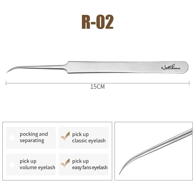 NATUHANA Anti-Static Eyelash Extension Tweezer Gold Stainless Steel Eyelashes Tweezers Professional for Volume Fan Makeup Tools